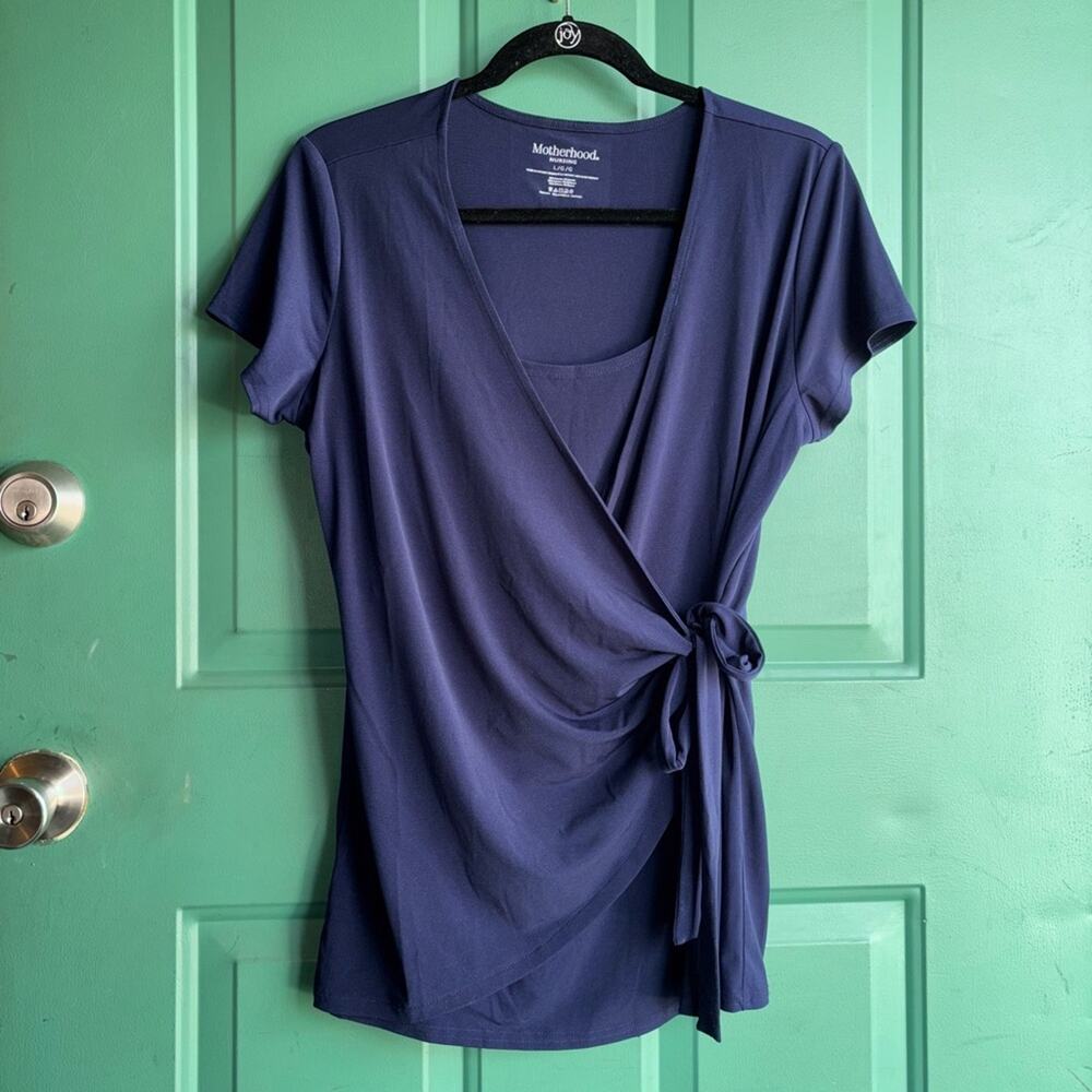 Motherhood Nursing large navy Blue Short Sleeve Top like new